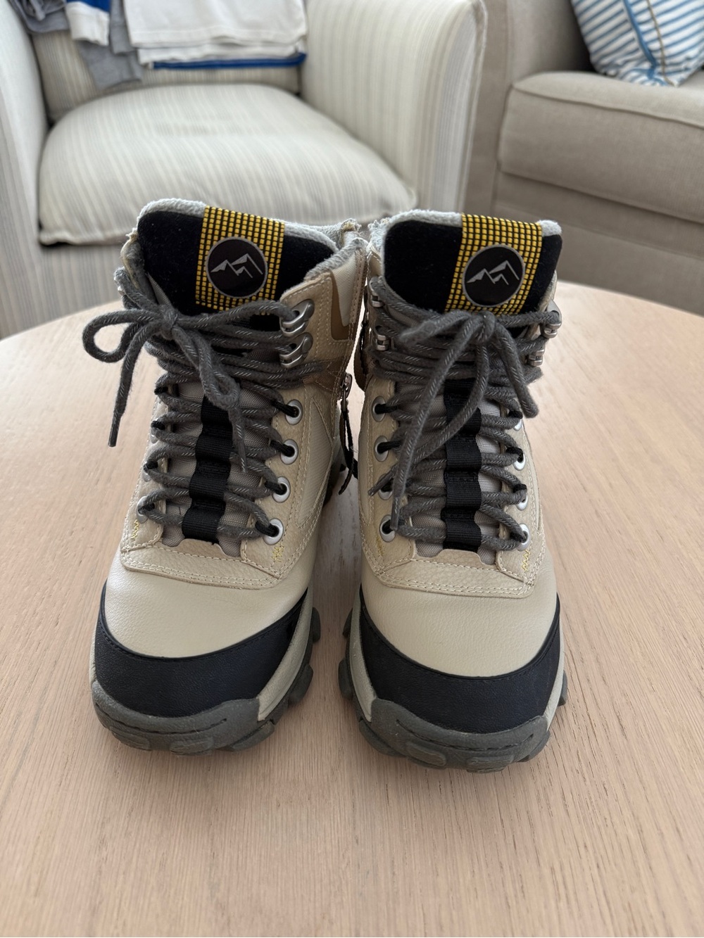 Zara Kids Beige, Black and Gray Lace-Up Trail Boots